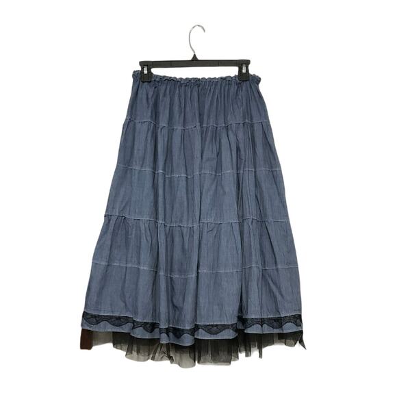 other Dresses & Skirts - Handmade Blue Tiered Blue Prairie Midi Skirt Elastic Waist Western Boho